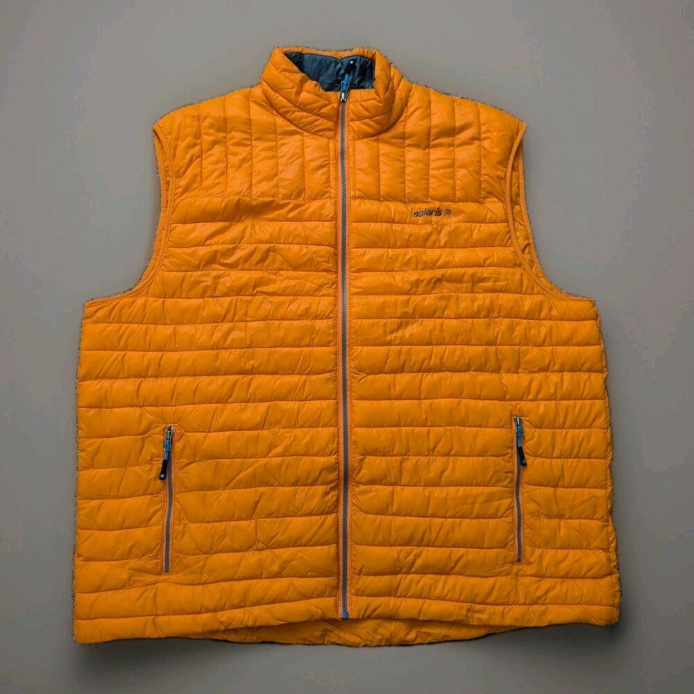 Solaris Orange Puffer Vest Quilted Full Zip Nylon Jacket 2XL Mens Lightweight